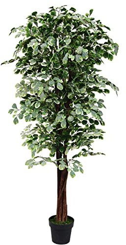 Decovego Kunstpflanze Künstliche Pflanze Benjamin Ficus künstlicher Baum Künstlich im Topf Plastik Pflanzen Zimmerpflanze 180 cm wie Echt Deko Innendekoration 180 cm