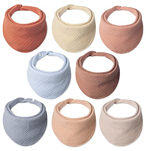 lulumoon Bavaglino Neonato 100% Mussole Cotone, 8 Pezzi Baby Bandana Bavaglino Panno per Burp Neonati Bambino (Terra)