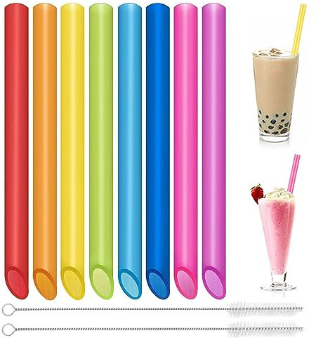 16 Stück Strohhalme Wiederverwendbare Bubble Tea, Farbige Dicke Strohhalme mit 2 Reinigungsbürsten für Verschiedene Getränke Smoothie Milchshakes (26cm x 1cm)