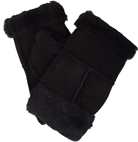 SNUGRUGS Damen-Handschuhe für den Winter, dick, weich, echtes Schaffell, fingerlose Fäustlinge