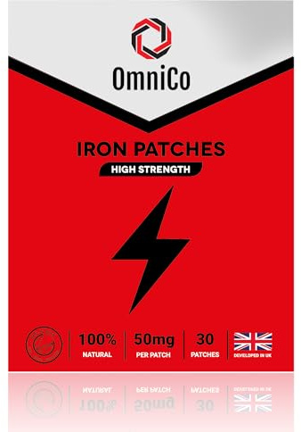 OmniCo Iron Patches – 50mg – High Strength - 30 Patches with Vitamin C – 100% Natural Ingredients – Transdermal Vegan Iron Supplement Patches for Energy - Iron Topical Patch for Men & Women
