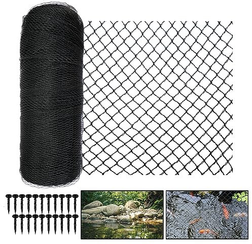 Meanchen Rete di copertura per laghetto, 50,8 x 50,8 m, rete di copertura per piscine, protegge i pesci Koi da uccelli, gatti e predatori, colore nero