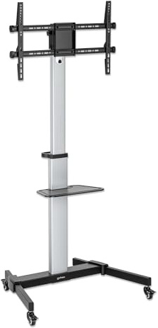 MANHATTAN 462327 TV-Wagen 37-86 Zoll Multimedia aus Aluminium, höhenverstellbar schwarz/Silber