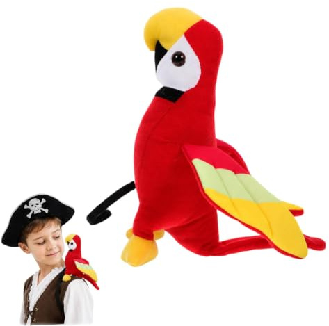 jojofuny Piraten Papagei für Schulter Plüsch Vogel Kostüm 20cm | Roter Schulterpapagei als Zubehör für Karneval und Motto Party, Leichtes Kuscheltier für Kinder Verkleidung, 67g