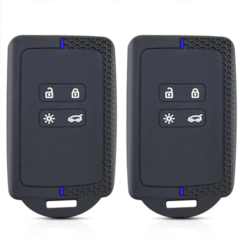 2PC Juttzzei Renault Autoschlüssel Hülle für Renault Clio Megane Koleos Kadjar Kangoo Twingo Talisman Captur Espace Dacia Duster Schlüsselhülle, Silikon Renault Clio Schlüsselhülle - 4 Tasten(Blau)