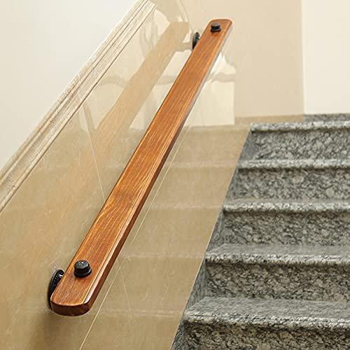 MaGiLL 100 200 300 400 500 600 cm Holz-Treppenhandlauf, rutschfeste Loft-Handläufe für den Innenbereich mit Metallhalterungen, rustikaler Wandhandlauf für Außentreppen