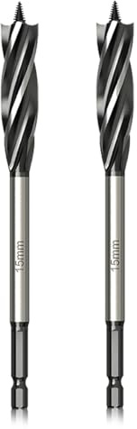 Meccion Professionale Punta per Legno 15mm x 165mm x 2Pcs Autoalimentata Punta per Trapano a Trivella da 1/4 Pollice Esagonale Gambo Spirale Punta per la Lavorazione del Legno