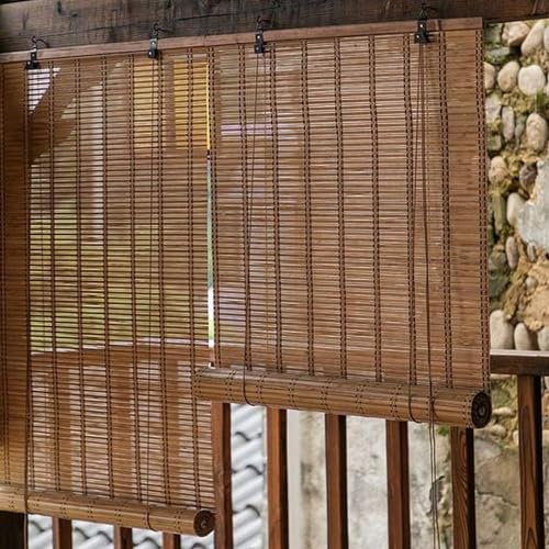 Sh000ad Natur Bambus-Rollo Jalousie,Bambusrollo Fenster Sichtschutz Rollos in Bambus Raffrollos aus Holz,Lichtfilter-Rollo für Terrasse/Garten,Anpassbar Farbe,Breite x Höhe (70cm x 100cm)
