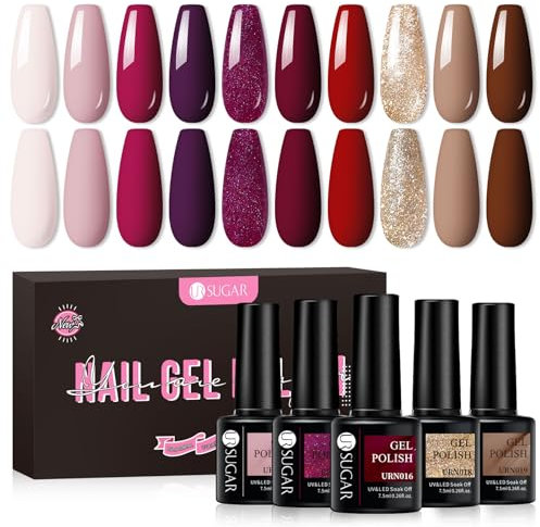 UR SUGAR UV Nagellack Rot, Nagellacks lila Kaffeefarbe Braun Gel Nagellack Gellack UV Farbgel Set Starter Sets für Nagelstudio Nagel mit Geschenkbox Maniküre Set