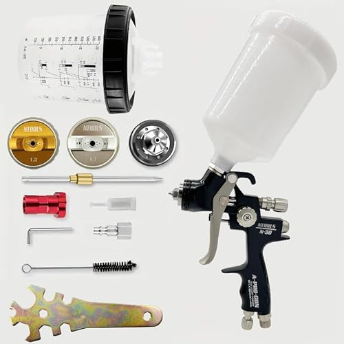 JZNTOOLS Pistolet pulvérisateur HVLP - Buse en acier inoxydable de 1,3 mm - 600 ml - Pistolet professionnel à alimentation par gravité pour vernis et apprêt - Buse de 1,3 mm - Gris