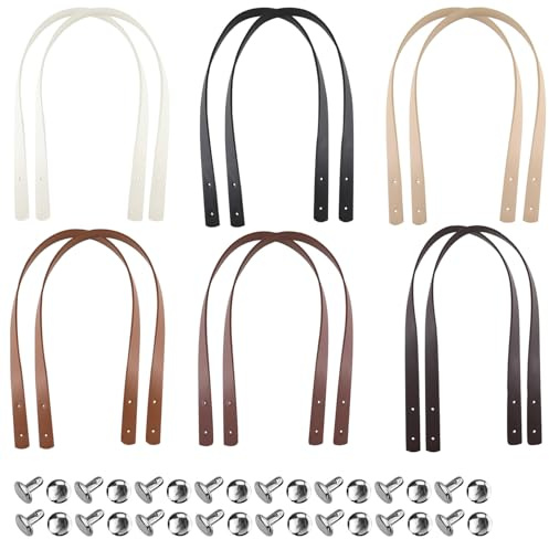 Kapokr 12 Stück Taschenhenkel PU Taschenhenkel für Häkeltaschen | 60cm Taschengriffe Leder Abnehmbare Lederriemen für Taschen mit 48 Nieten für DIY Handtasche Geldbörsen (6 Farbe)