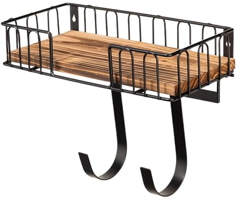 Nuyhgtr Board Wandhalterung Aufbewahrung, Bügelbrett Rack, Halter Wandhalterung, Metall Eisenbrett Halterung, Eisenbretter Rack mit Holzsockel mit Holzkorb und verstellbaren Haken