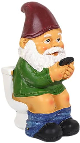 Nain de jardin amusant de 12,7 cm de haut, statue de nain de jardin coquin assis sur les toilettes, lecture de téléphone, résine imperméable, décoration à moitié nue pour terrasse, cour, pelouse, styl