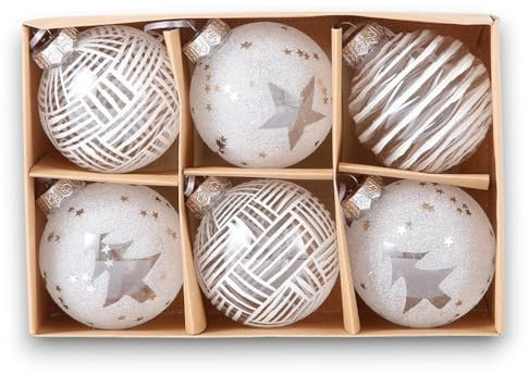 6er Set edle XXL Weihnachtskugeln Ø 8cm in Weiß - Weihnachtsbaum Kugeln Christbaumkugeln Weihnachts-Deko Christbaum-Schmuck (Variante 2)