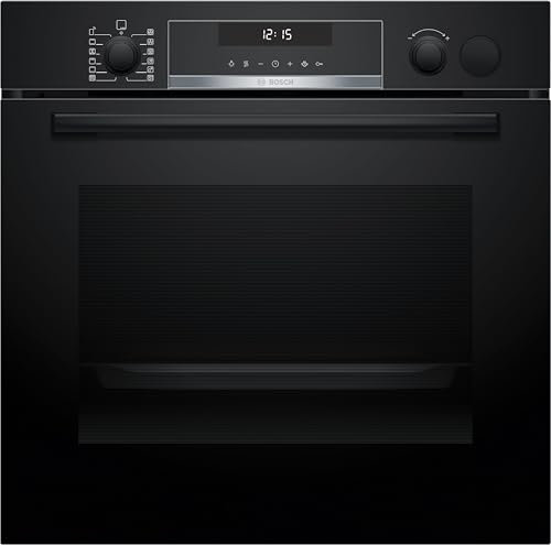 Bosch HRG578CB7 Serie 6 - Horno inteligente empotrable con soporte de vapor de 60 x 60 cm, fabricado en Alemania, pirólisis, termómetro para asar, función Air Fry, función de aire caliente 3D, cierre