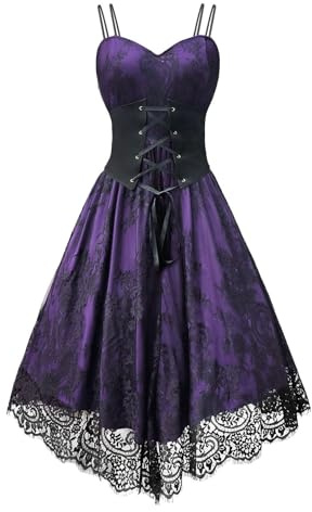 Robe médiévale pour femme - Col évasé en forme de cœur - Manches longues - Style Renaissance des années 1950 - Rockabilly - Robe de fête - Robe de costumade - Robe Renaissance