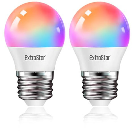 EXTRASTAR Smart Glühbirne E27 G45, Alexa LED WiFi Lampe 2700K-6500K, 4.9W 470LM 16 Millionen Farben WLAN Dimmbar Glühbirne, RGB Birne Kompatibel mit Alexa,Google Home, 2 Stück