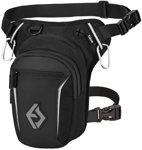 Eshow Pernera Moto Ampliable, Bolsa Pierna con Correas Ajustables y Tira Reflectante para Hombre y Mujer, Riñonera para Viajes Senderismo Ciclismo Montañismo Trabajo Deporte Negro