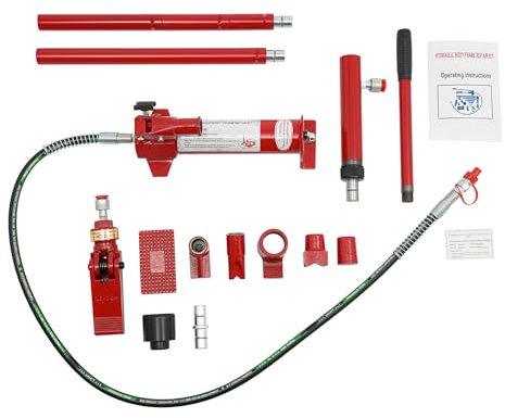 Cric hydraulique divisé - Pompe à main - Cylindre de traction hydraulique - 4T - Pour ateliers privés, ateliers de réparation automobile (rouge)