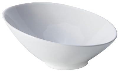 GELASIGE Ensaladera coreana creativa de cerámica para hotel, restaurante, cocina blanca pura, simple, boca inclinada, ensalada de frutas, tazón extra grande (22,5 x 9 cm)