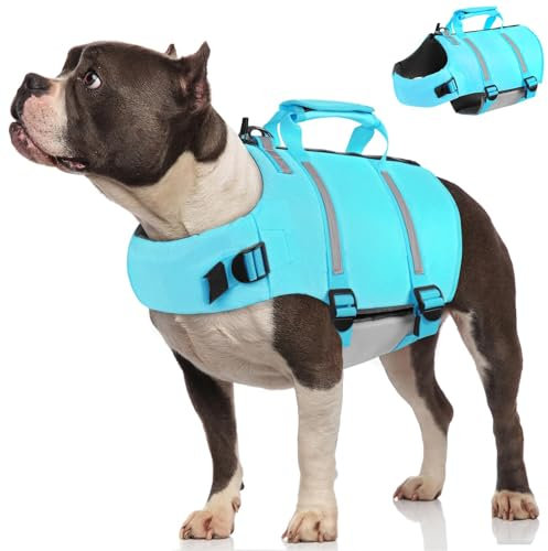 AOFITEE Hundeschwimmweste Mittel, Verstellbar Schwimmweste Hund Rettungsweste Mit Griff, Ripstop Reflektierende Hunde Schwimmweste Hohe Flotation Dog Life Jacket für Kleine & Mittlere Hunde