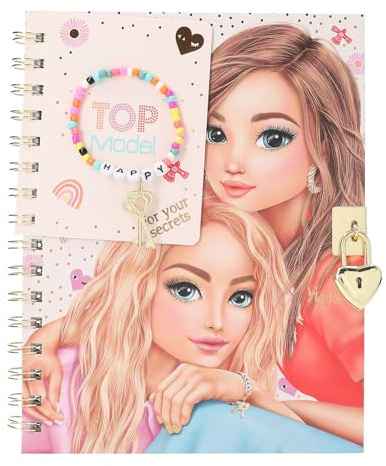 Depesche TOPModel - Tagebuch mit Herz-Schloss und Armband, Buch in Rosa, mit Model Motiv, Gold Details und linierten Seiten