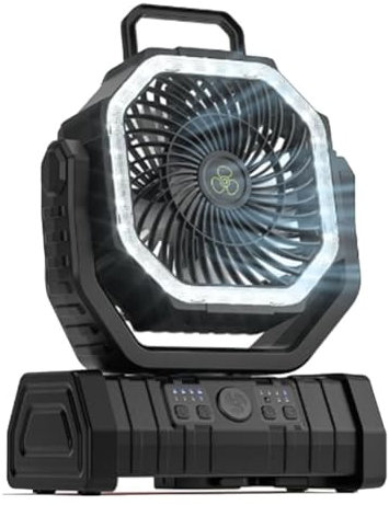 Pesfehhy Ventilador de Batería de 10000 MAh Recargable con Gancho y Luz LED Brillante, Control Remoto, Temporizador, Oscilación Automática, Ventilador Inalámbrico A