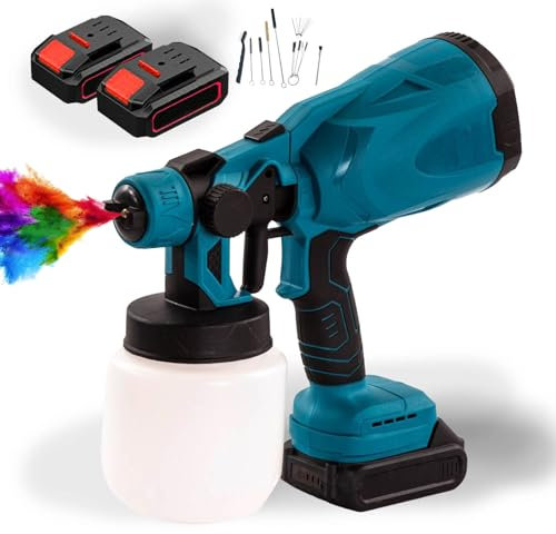 800W Pistola a Spruzzo Elettrica, HVLP Pistola a Spruzzo Professionale con 3 Modalità di Pittura, Flusso Regolabile da 800 ml, 2 Batterie Set Strumenti per la Pulizia, per Pareti, Mobili, Recinzioni