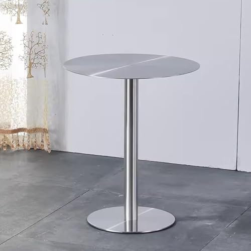 Hoher, runder Stehtisch – Silberne Edelstahlplatte, stabile Basis, ideal für Cocktails, Kneipen, Kaffee, Tee, Esszimmer, Außenbereich, Terrasse, Café und kleine Räume.