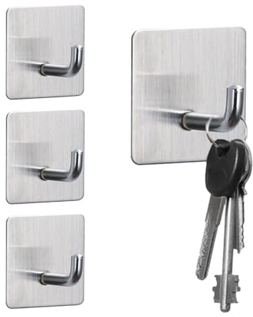 Auriselle Ganchos autoadhesivos, paquete de 6, sin taladrar, ganchos para toallas de acero inoxidable 304 de alta resistencia para baño, cocina, armario, puerta, ducha, plateado