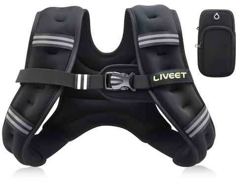Liveet Weighted Vest for Women Men, 2.25-30kg SGS Certified Weight Vest with Reflective Strips Adjustable Buckle Straps for Walking Running Strength Training Cardio Workout