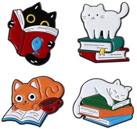 ZORVYN 4 pezzi Spilla in Metallo Smalto, Spille Zaino, Gatti Cartoon Badge, Spille Animali per Abito, Cappello, Borse, Accessori per Vestiti