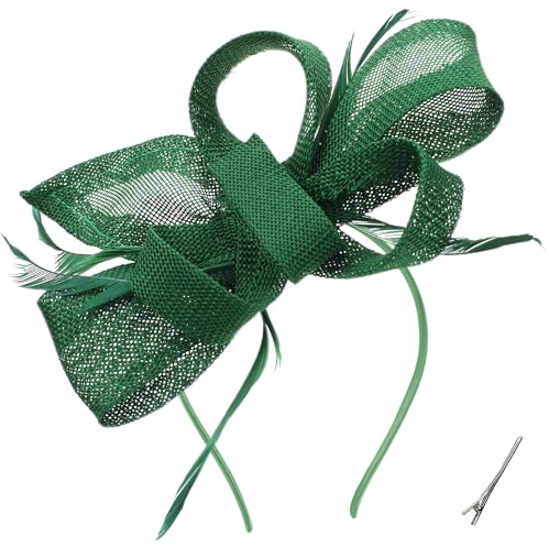 Grün Fascinator Kopfschmuck für Damen Haarreif Karneval Fasching Eleganter Bogenhut mit Haarnadel Vintage Federteehut aus den 1920er und 50er Jahren für Damen und Mädchen