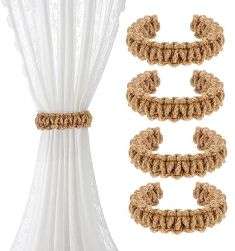 JOOTUEPO 4 Pezzi Fermatenda Boho,Intrecciato Fermatende da Esterno,Raccogli Tenda Interno,Embrasse per Tende,Cravatte per Tende,Ferma Tenda Decorazioni,Fermatende In Corda per Camera/Casa/Ufficio