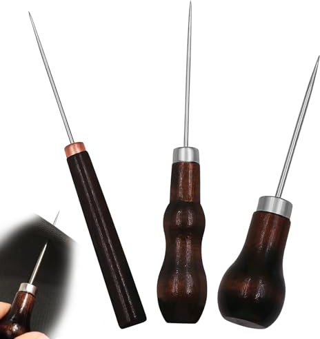 Simsky 3 Stück Leder Ahle Set mit Holzgriff, Professionelle Nähahle Vorstecher und Lochstanzer Werkzeug für Lederarbeiten, Nähen, Stanzen, Basteln und DIY Handwerk