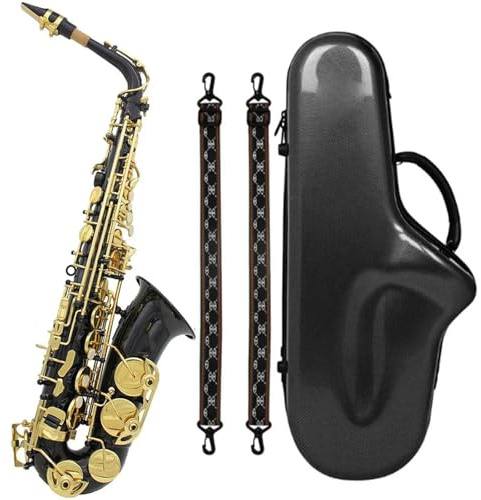 Saxophonsets Schwarzes Und Goldenes Altsaxophon Aus Messing In Es-Dur Mit Tragegurt Instrumentenzubehör(2)