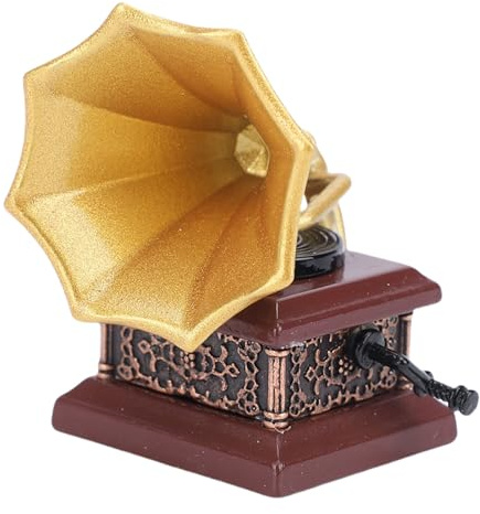 Hiraith Boîte à Musique Miniature Gramophone Vintage pour Maison de Poupée, Décoration Rétro pour Chambre à Coucher, Salon, avec des Détails Complexes et Une Disposition Dynamique,