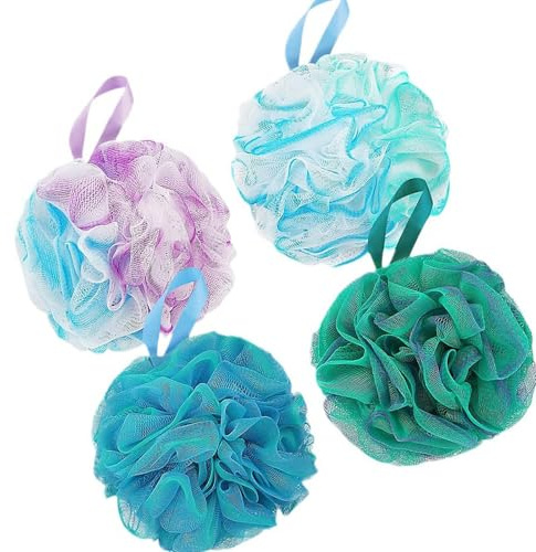 4 spugne da bagno a doppia consistenza, luffa doccia delicata e schiumosa per scrub corpo cura della pelle donne uomini grandi spugne scrubber per il corpo