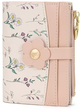 MOSOSA Porte Monnaie Femme, Petit Portefeuille Femme avec Blocage RFID, Porte Carte Femme en Poche à Monnaie et Cadeau pour Une Femmes, Rose