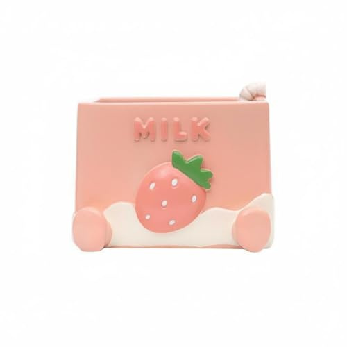 Fonowx Jardinière Simulée Pot de Fleurs Pot Vase Bac en Résine Silhouette Carton de Lait Déco Style Accrocheur Adaptée aux Bureaux Étagères Rebords de Fenêtre Table de Chevet, Strawberry