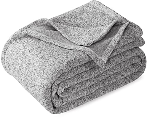 KAWAHOME Sweatshirt Blanket for Bed-Lightweight Warm Soft Thin Knit Jersey Blankets for All Seasons, 108 X 90 Inches, Heather Grey