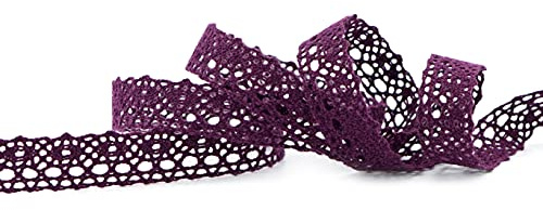 Deko Angels Spitze Emilia VIOLETT Pflaume 5 m x 15 mm Baumwollspitze Spitzenband Spitzenborte Dekoband Schleifenband Häkelspitze Baumwolle Häkelband Vintage Geschenkband Hochzeit