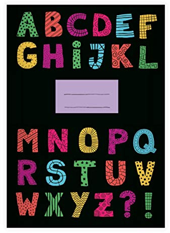 Kartenkaufrausch 2 bunte Buchstaben DIN A4 Schulhefte, Schreibhefte auf schwarz, rosa Lineatur 20 (blanko Heft 16 Blatt/32 Seiten) Notizheft, Kladde für Schule, Universität, Büro