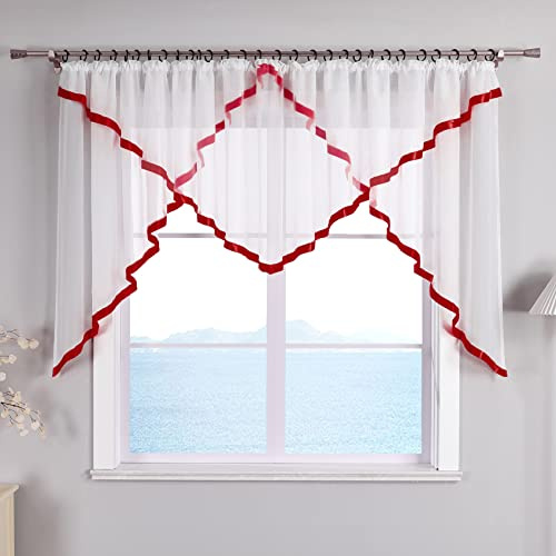 ESLIR Skivgardin med veckband gardiner kök bistrogardiner genomskinliga butiker gardiner med satinband voile bär H x B 145 x 300 cm 1 st