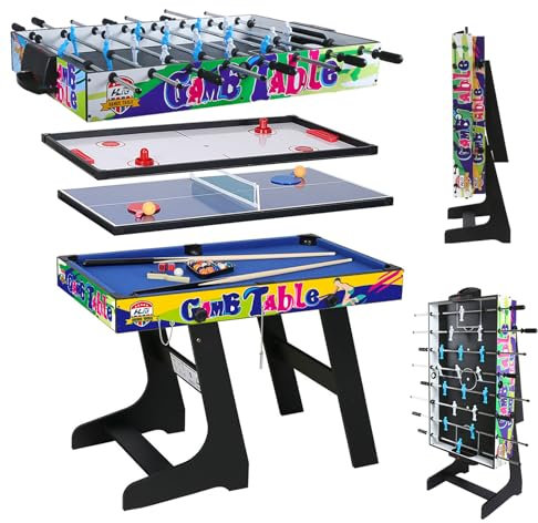 JCFDE Multigame Spieletisch Mega inkl. komplettem Zubehör, Spieltisch mit Kickertisch, Billardtisch, Tischtennis, Hockey 121.5*61*81.3 cm.