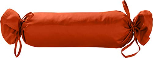 Mako Satin Nackenrollen Bezug 15x40 - Nackenrollenbezug mit Verschlussbändern aus 100% Baumwolle - Nackenrollen Bezug mit Verschlussbändern - einfarbig Orange - Made in EU
