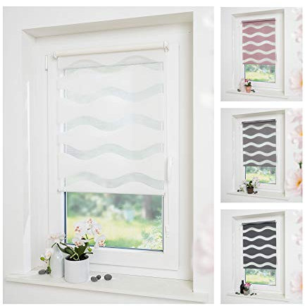 DECOLIA by Garesa Duo Rollo - Doppelrollo Klemmfix ohne Bohren 100 x 150 cm, Altrosa Wellendesign - Fenster Sichtschutz und Lichtschutz, Mit Kettenzug