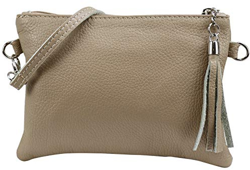 SH läder äkta läder axelväska clutch liten väska aftonväska 22 x 15 cm Anny G248, Ljus taupe (sand), Small