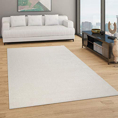 Paco Home Alfombra Salón Color Liso Discreta Moderna Pelo Corto Tamaños, tamaño:160x220 cm, Color:Crema