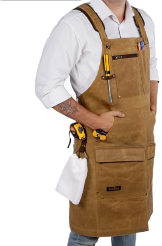 ecoZen Lifestyle Woodworking Apron for Men - Heavy Duty Waxed Canvas Carpenter Apron - For Workshop, Fully Adjustable S-XXXL